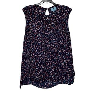 CECE Blue Sleeveless Floral Blouse Size M